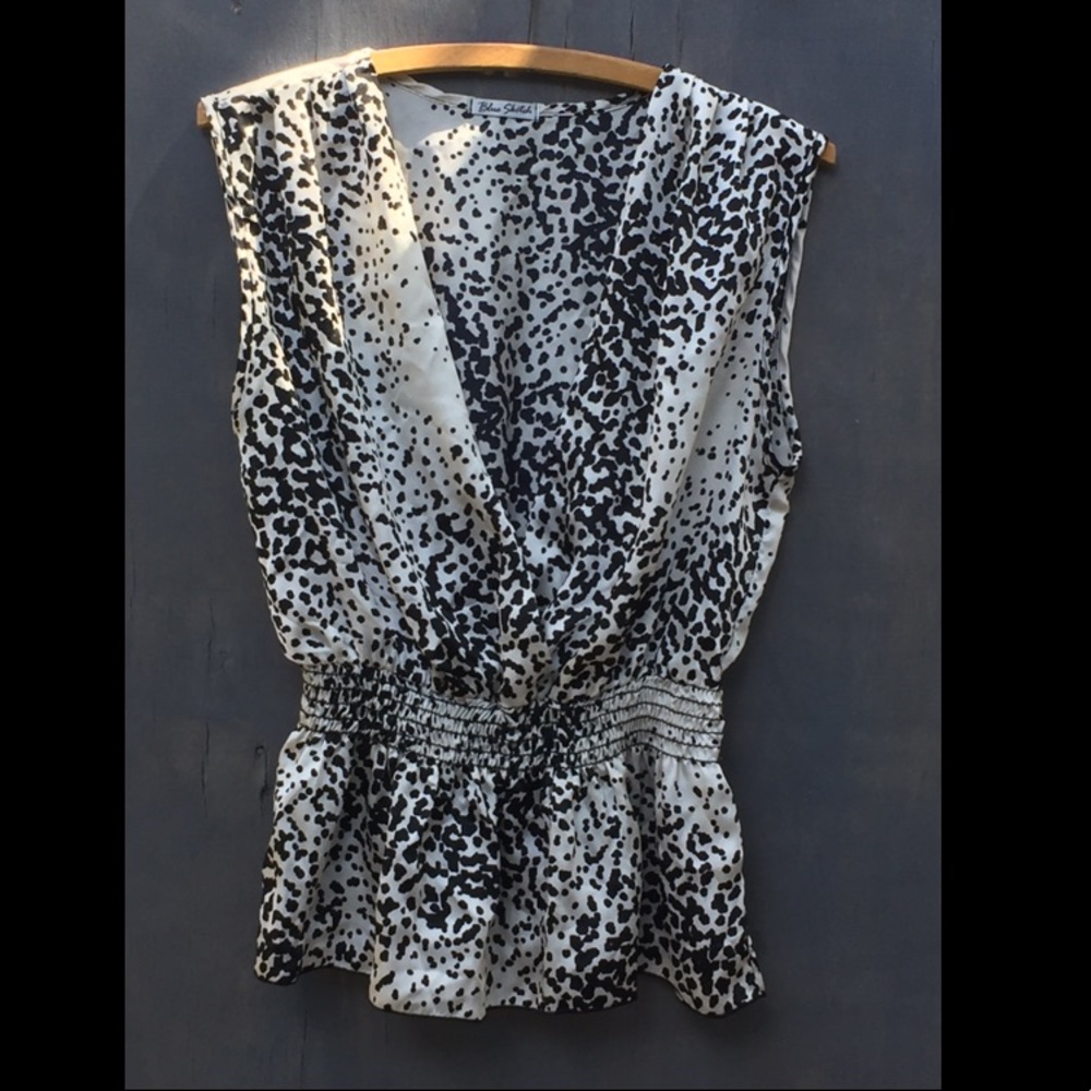 Blue sketch peplum blouse